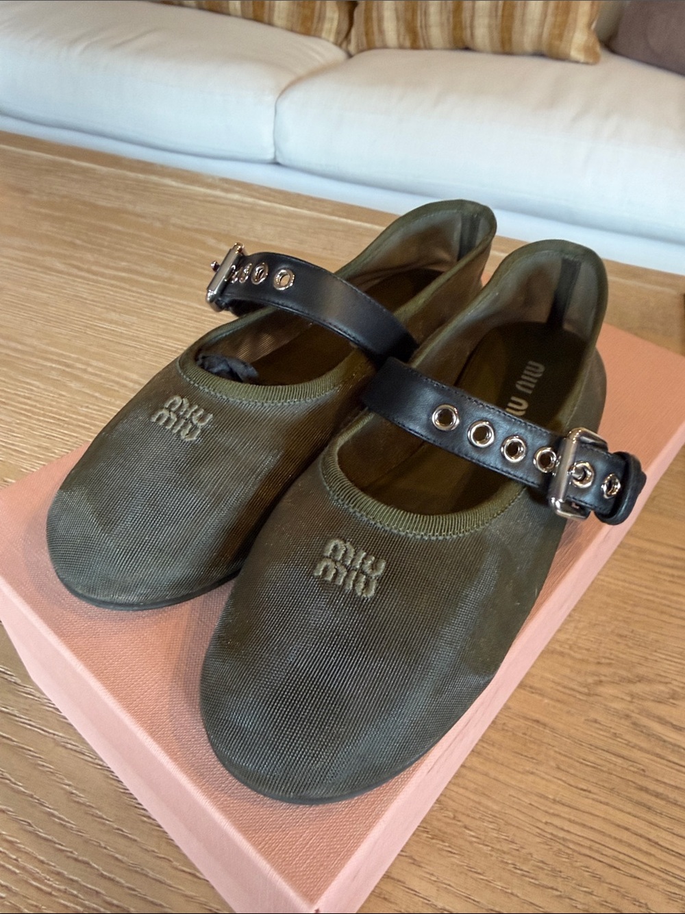 Miu Miu mesh buckle Mary Jane ballerina